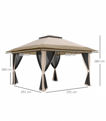 Outsunny 3.6 x 3.6m Pop Up Gazebo with Netting and Wheeled Bag, Beige