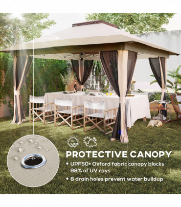 Outsunny 3.6 x 3.6m Pop Up Gazebo with Netting and Wheeled Bag, Beige