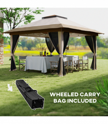 Outsunny 3.6 x 3.6m Pop Up Gazebo with Netting and Wheeled Bag, Beige