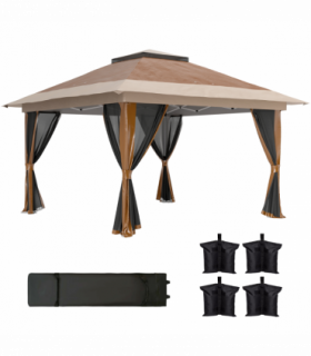 Outsunny 3.6 x 3.6m Pop Up Gazebo with Netting and Wheeled Bag, Brown