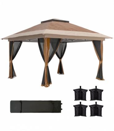 Outsunny 3.6 x 3.6m Pop Up Gazebo with Netting and Wheeled Bag, Brown