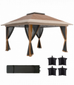 Outsunny 3.6 x 3.6m Pop Up Gazebo with Netting and Wheeled Bag, Brown