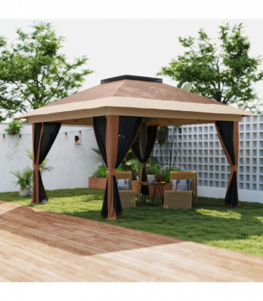 Outsunny 3.6 x 3.6m Pop Up Gazebo with Netting and Wheeled Bag, Brown