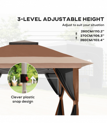 Outsunny 3.6 x 3.6m Pop Up Gazebo with Netting and Wheeled Bag, Brown