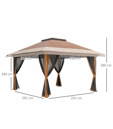 Outsunny 3.6 x 3.6m Pop Up Gazebo with Netting and Wheeled Bag, Brown