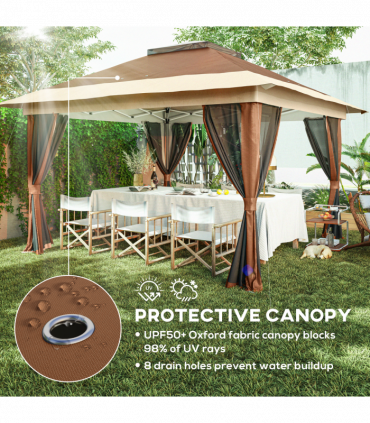 Outsunny 3.6 x 3.6m Pop Up Gazebo with Netting and Wheeled Bag, Brown