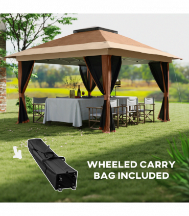 Outsunny 3.6 x 3.6m Pop Up Gazebo with Netting and Wheeled Bag, Brown