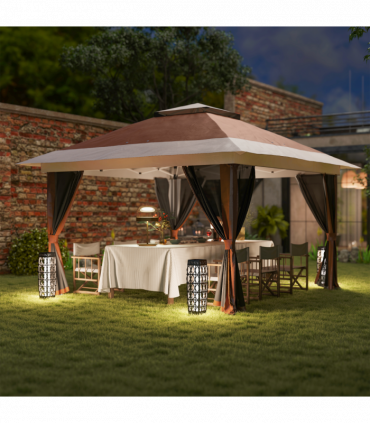 Outsunny 3.6 x 3.6m Pop Up Gazebo with Netting and Wheeled Bag, Brown