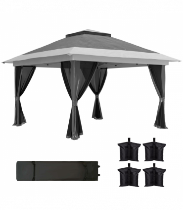 Outsunny 3.6 x 3.6m Pop Up Gazebo with Netting and Wheeled Bag, Dark Grey
