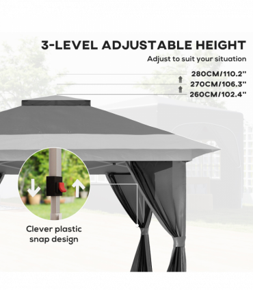Outsunny 3.6 x 3.6m Pop Up Gazebo with Netting and Wheeled Bag, Dark Grey