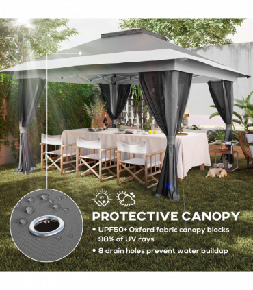 Outsunny 3.6 x 3.6m Pop Up Gazebo with Netting and Wheeled Bag, Dark Grey