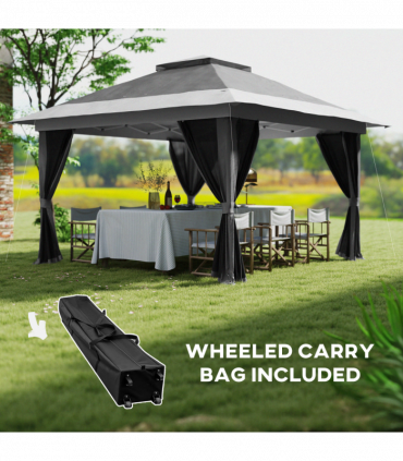 Outsunny 3.6 x 3.6m Pop Up Gazebo with Netting and Wheeled Bag, Dark Grey