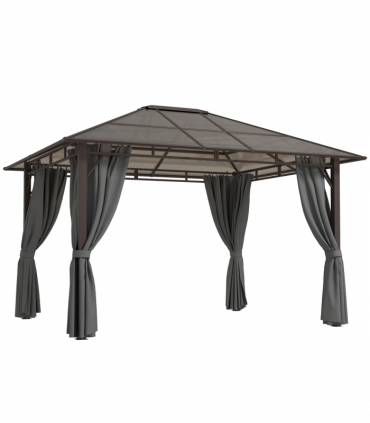 Outsunny 3.6x3(m) Hardtop Gazebo Garden Pavilion w/ Polycarbonate Roof, Grey