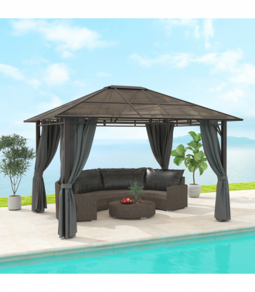 Outsunny 3.6x3(m) Hardtop Gazebo Garden Pavilion w/ Polycarbonate Roof, Grey