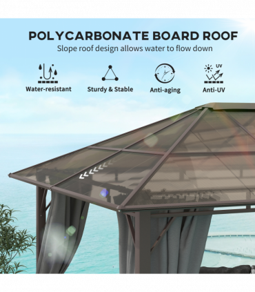 Outsunny 3.6x3(m) Hardtop Gazebo Garden Pavilion w/ Polycarbonate Roof, Grey