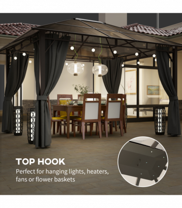 Outsunny 3.6x3(m) Hardtop Gazebo Garden Pavilion w/ Polycarbonate Roof, Grey