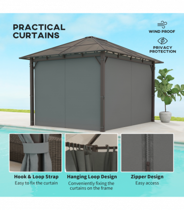 Outsunny 3.6x3(m) Hardtop Gazebo Garden Pavilion w/ Polycarbonate Roof, Grey