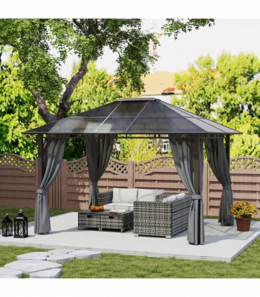 Outsunny 3.6x3(m) Hardtop Gazebo Garden Pavilion w/ Polycarbonate Roof, Grey