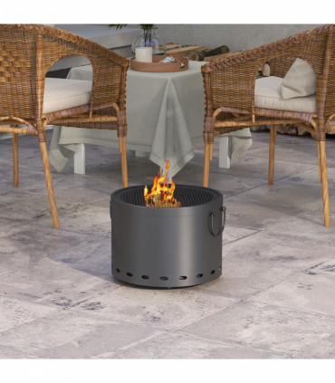 Outsunny 38cm Smokeless Wood Burning Firepit Metal Fire Pit, Dark Grey