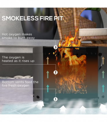 Outsunny 38cm Smokeless Wood Burning Firepit Metal Fire Pit, Dark Grey