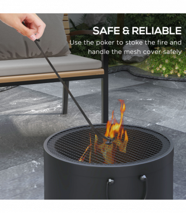 Outsunny 38cm Smokeless Wood Burning Firepit Metal Fire Pit, Dark Grey