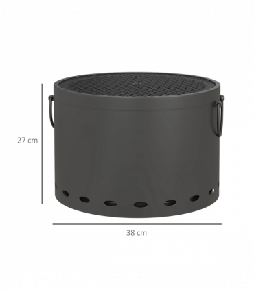 Outsunny 38cm Smokeless Wood Burning Firepit Metal Fire Pit, Dark Grey