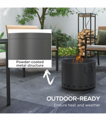 Outsunny 38cm Smokeless Wood Burning Firepit Metal Fire Pit, Dark Grey