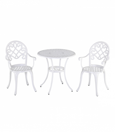 Outsunny 3PCs Garden Bistro Set Cast Aluminium Round Table with 2 Chairs White