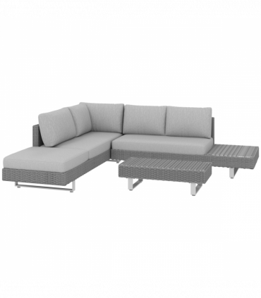 Outsunny 3pc Rattan Wicker Sofa Set with Tea Table & Cushions, Light Grey