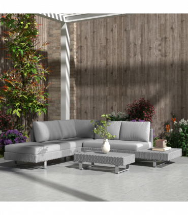 Outsunny 3pc Rattan Wicker Sofa Set with Tea Table & Cushions, Light Grey