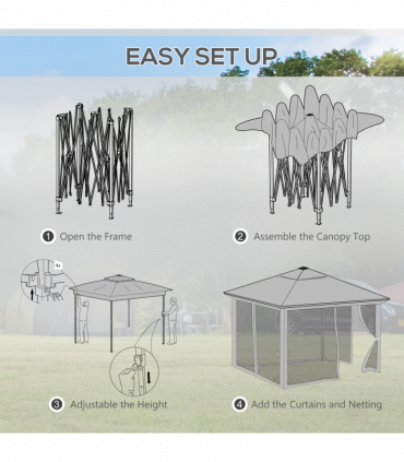 Outsunny 3x3(m) Pop Up Gazebo w/ Solar-Powered LED Lights Curtain Netting Khaki