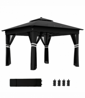 Outsunny 3x3(m) Pop Up Gazebo w/ Solar-Powered LED Lights Netting Black