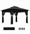 Outsunny 3x3(m) Pop Up Gazebo w/ Solar-Powered LED Lights Netting Black