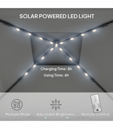 Outsunny 3x3(m) Pop Up Gazebo w/ Solar-Powered LED Lights Netting Black