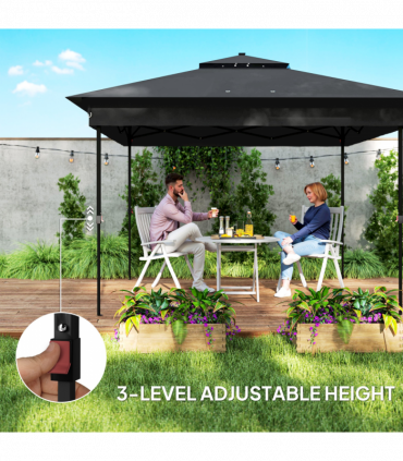 Outsunny 3x3(m) Pop Up Gazebo w/ Solar-Powered LED Lights Netting Black