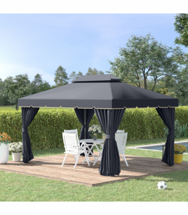 Outsunny 3x4m 2-Tier Gazebo Aluminium Garden Marquee Party Tent Black