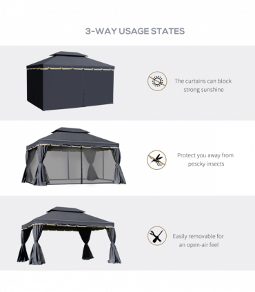 Outsunny 3x4m 2-Tier Gazebo Aluminium Garden Marquee Party Tent Black