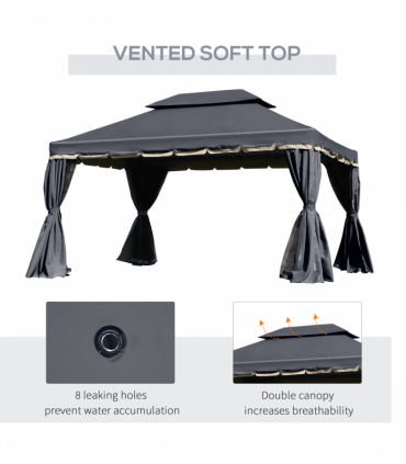 Outsunny 3x4m 2-Tier Gazebo Aluminium Garden Marquee Party Tent Black