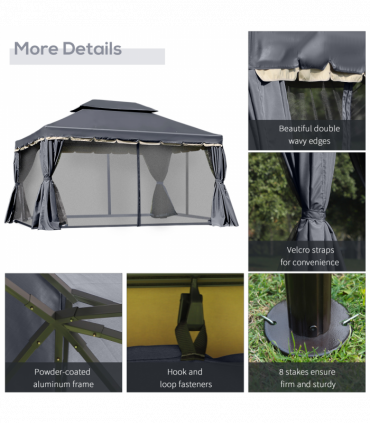 Outsunny 3x4m 2-Tier Gazebo Aluminium Garden Marquee Party Tent Black