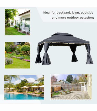 Outsunny 3x4m 2-Tier Gazebo Aluminium Garden Marquee Party Tent Black