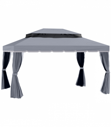 Outsunny 3x4m 2-Tier Gazebo Aluminium Garden Marquee Party Tent Dark Grey