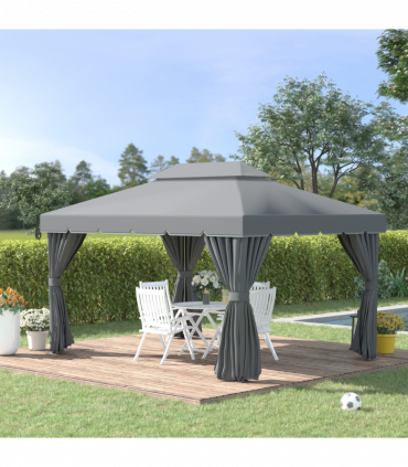 Outsunny 3x4m 2-Tier Gazebo Aluminium Garden Marquee Party Tent Dark Grey