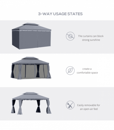 Outsunny 3x4m 2-Tier Gazebo Aluminium Garden Marquee Party Tent Dark Grey