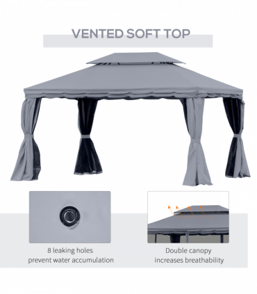 Outsunny 3x4m 2-Tier Gazebo Aluminium Garden Marquee Party Tent Dark Grey