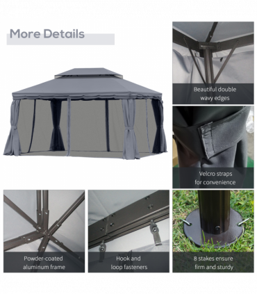 Outsunny 3x4m 2-Tier Gazebo Aluminium Garden Marquee Party Tent Dark Grey