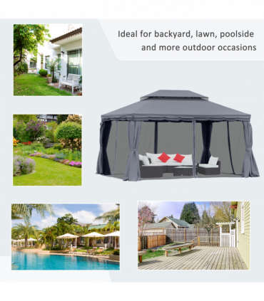 Outsunny 3x4m 2-Tier Gazebo Aluminium Garden Marquee Party Tent Dark Grey