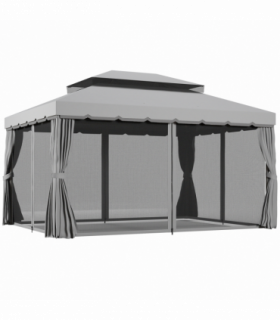 Outsunny 3x4m 2-Tier Gazebo Aluminium Garden Marquee Party Tent Light Grey