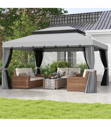 Outsunny 3x4m 2-Tier Gazebo Aluminium Garden Marquee Party Tent Light Grey