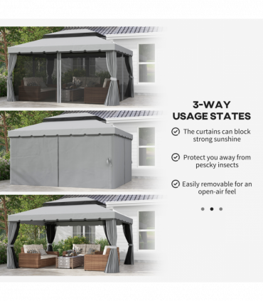 Outsunny 3x4m 2-Tier Gazebo Aluminium Garden Marquee Party Tent Light Grey