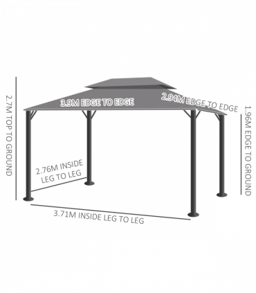 Outsunny 3x4m 2-Tier Gazebo Aluminium Garden Marquee Party Tent Light Grey